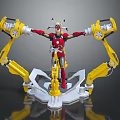 Red And Gold Armored Character With Yellow Mechanical Arms Standing On Platform