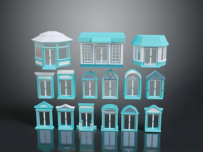 Blue Colored Furniture Models With Various Window And Small Cabin Designs 3d model