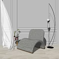 Modern Beige Single Sofa with Upholstered Fabric and Floor Lamp by Minimalist White Wall