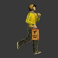 Man In Yellow Uniform And Cap Running While Carrying A Box