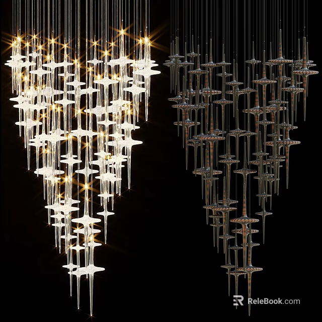 Modern Crystal Chandeliers With Layered Design And Illuminated Details For Elegant Interiors 3d model 