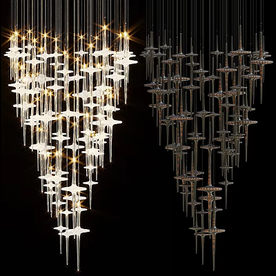 Modern Crystal Chandeliers With Layered Design And Illuminated Details For Elegant Interiors 3d model