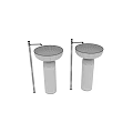 Two Black and White Pedestal Washbasins with Black Faucets and Gold Base Accents