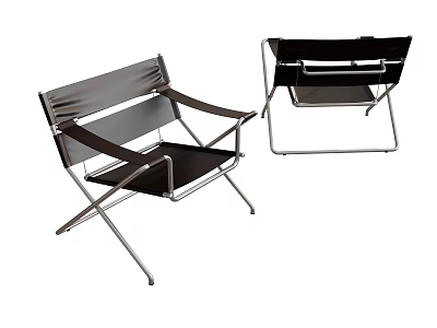 Modern Black Leather Leisure Chairs with Chrome Metal Frame Ergonomic Armrests and Minimalist Design 3d model