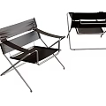 Modern Black Leather Leisure Chairs with Chrome Metal Frame Ergonomic Armrests and Minimalist Design