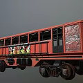Red Vintage Train Carriage With Graffiti Windows And Black Wheels Design