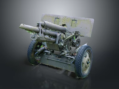 Old Military Artillery Gun With Metal Wheels Rusty Barrel And Worn Surface 3d model