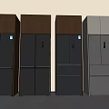 Modern Refrigerators and Freezers Featuring Wooden Metal Panels Various Colors Displayed Side by Side