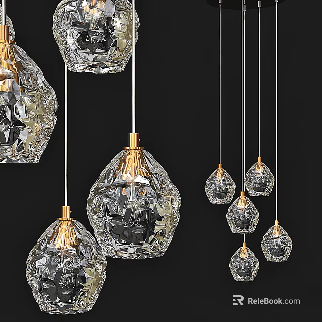 Crystal Pendant Lights With Golden Metal Accents And Cut Glass Design For Modern Spaces 3d model 