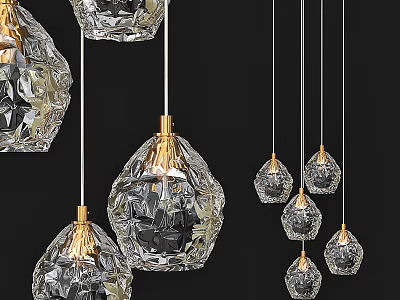 Crystal Pendant Lights With Golden Metal Accents And Cut Glass Design For Modern Spaces 3d model