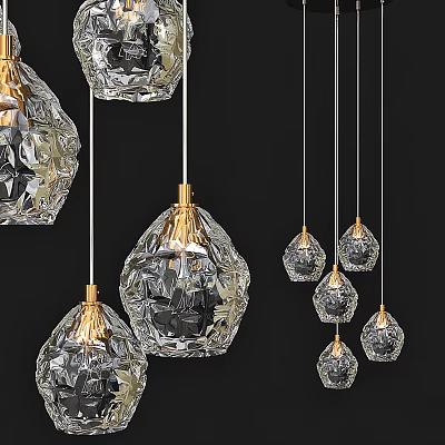 Crystal Pendant Lights With Golden Metal Accents And Cut Glass Design For Modern Spaces 3d model