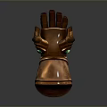 Detailed Metallic Gauntlet With Intricate Patterns Copper Finish Separate Fingers And Ornate Base