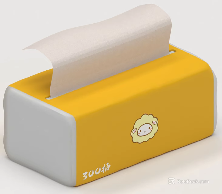 Cute Yellow Household Tissue Box With Sheep Pattern And SUC Cotton 3d model 