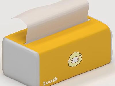Cute Yellow Household Tissue Box With Sheep Pattern And SUC Cotton 3d model