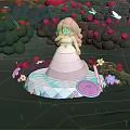 Pink Haired Character In White Dress With Butterflies And Red Flowers Garden Scene