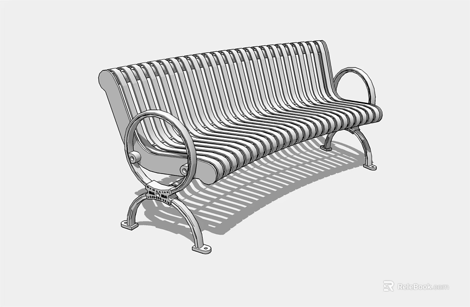 Modern Metal Landscape Bench With Striped Design And Armrests For Outdoor Spaces 3d model 