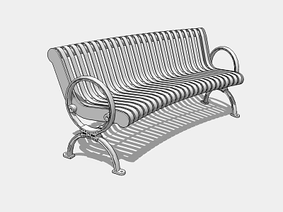 Modern Metal Landscape Bench With Striped Design And Armrests For Outdoor Spaces 3d model