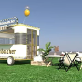 Kulumbacher Food Cart With Awning Windows On Green Lawn Near Chairs