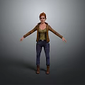 Kids 3D Character Model Red Hair Green Top Brown Jacket Blue Jeans