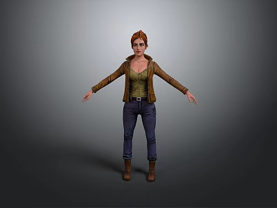 Kids 3D Character Model Red Hair Green Top Brown Jacket Blue Jeans 3d model