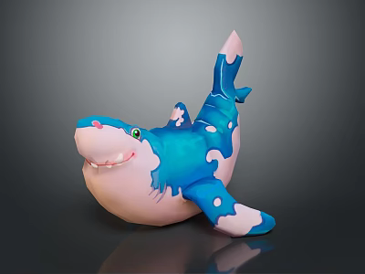 Cute Shark Toy Figure With Blue Pink Color And Smiling Design 3d model
