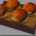 Delicious Chinese Pastries With Red Yellow Crust One Cut Open Showing Filling On Wooden Tray