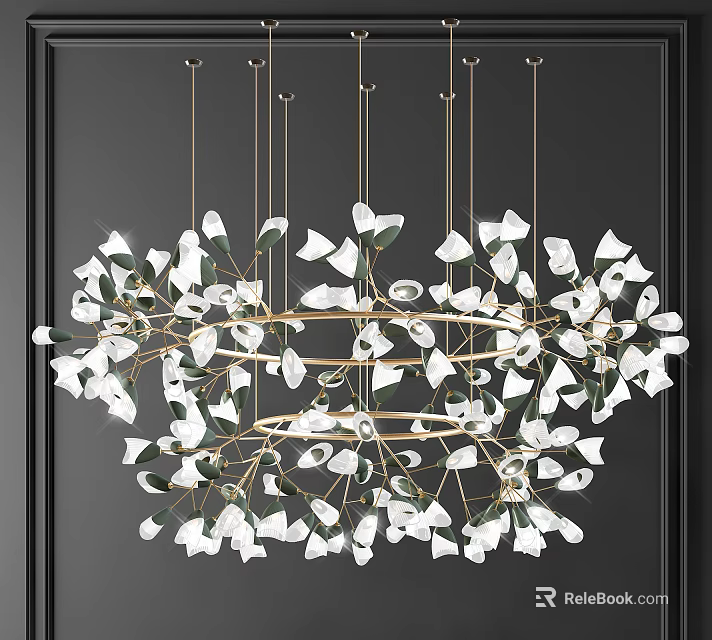 Elegant Crystal Chandelier With White Petal Design And Gold Frame For Interior Decoration 3d model 