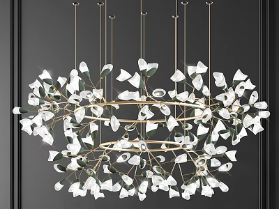 Elegant Crystal Chandelier With White Petal Design And Gold Frame For Interior Decoration 3d model