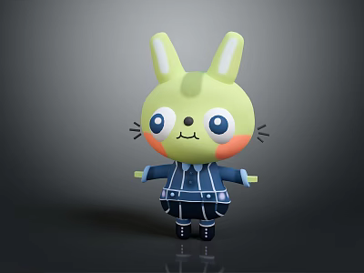 Cute Yellow Rabbit Like Game Character With White Ears Blue Eyes And Blue Coat 3d model