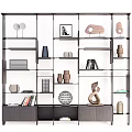 Elegant Modern Shelving Unit with Decorative Books Vases Sculptures and Art Pieces