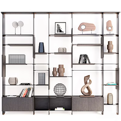Elegant Modern Shelving Unit with Decorative Books Vases Sculptures and Art Pieces 3d model