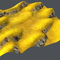 Natural Yellow Hillside Scenery With Rocky Outcrops And Scattered Small Plants
