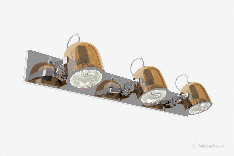 Modern Downlights and Spotlights with Brown Glass Shades and Metal Linear Fixture 3d model 