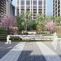 Modern Garden Landscape With Tall Trees Green Lawn Stone Pathways And Seating Areas