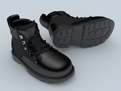 Black Leather Boots With Laces And Rubber Sole For Traction Design 3d model