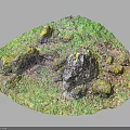 Natural Wood and Stone Materials with Green Vegetation and Mossy Rock Surfaces