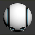 White Sphere Robot Character With Black Blue Details And Rectangular Circular Openings On Shiny Surface 3d model