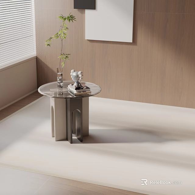 Round Glass Top Side Table With Metal Frame Green Plant And Light Wooden Wall 3d model 
