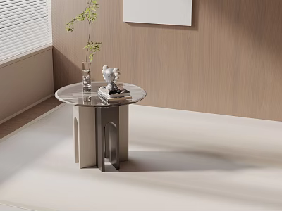 Round Glass Top Side Table With Metal Frame Green Plant And Light Wooden Wall 3d model