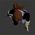 3D Female Character With Red Hair Blue Black Outfit White Gloves And Boots