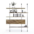 Modern Bookshelf With Wooden Shelves Metal Brackets Books Photo Frames And Potted Plant