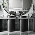 Modern Bathroom Interior Set With Round Mirror Double Sink Vanity And Marble Wall 3d model