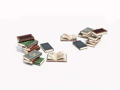 Colorful Stacked And Open Books With Various Sizes And Cover Designs 3d model