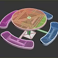 Outdoor Curved White Chair With Mesh Design And Round Table Set