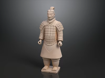 Ancient Terracotta Warrior Sculpture With Intricate Armor Details And Standing Posture 3d model