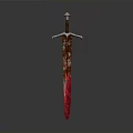 Medieval Sword With Red Blade And Ornate Hilt Isolated On Dark Background