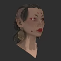 Traditional Styled Woman With Braided Hairstyle Red Dots Makeup Red Eyes And Earrings