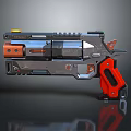 Futuristic Sci Fi Pistol with Metallic Body Red Grip and Shiny Design Elements 3d model