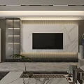 Modern Living Room TV Background Wall Design With Marble Panel And Light Strip