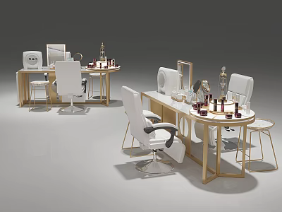 Modern Mall Beauty Salon Store With White Gold Workstations Mirrors And Cosmetics 3d model